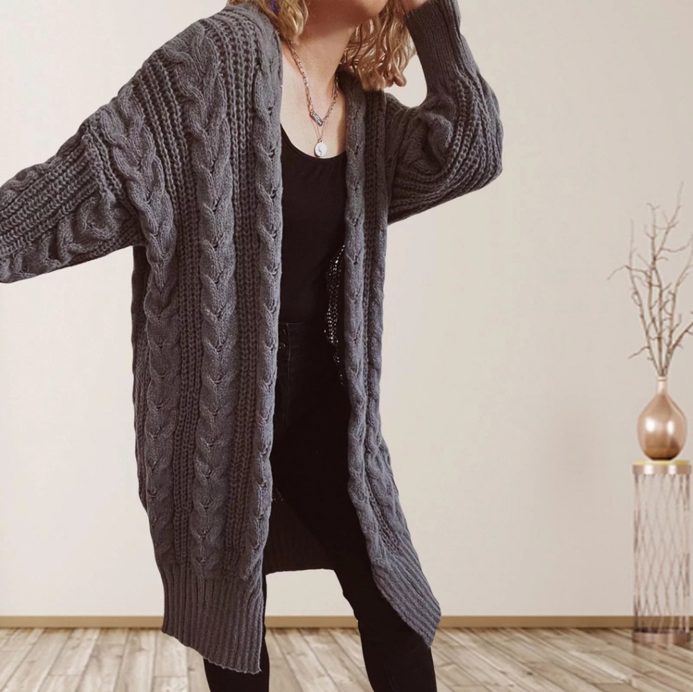 SOLD Mixed Knit Wool Open Front Longline Cardigan - Picture 1 of 8